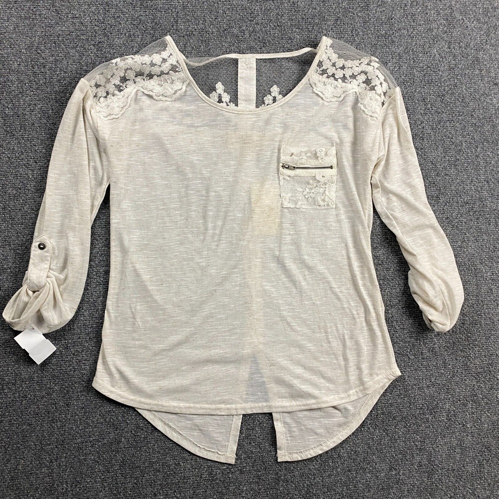 Sweet Wanderer Top Women's Medium Off White Long‎ Sleeve Rolled Cuffs NWT